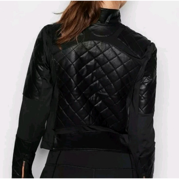 Victoria Secret Sport Womens Size XS Black Quilted Faux Leather Moto Jacket - Picture 2 of 12